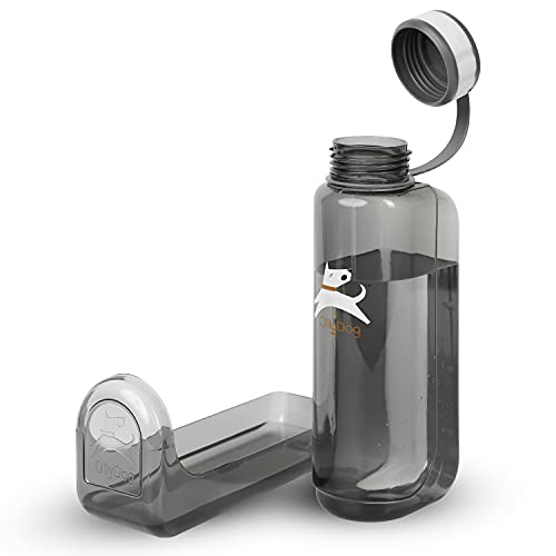 OllyDog OllyBottle Tragbare Wasserflasche für Hunde, BPA-frei, Kunststoff, klein, groß, Hundezubehör, Welpenwasserspender mit abnehmbarem Trinknapf für Haustiere im Freien, Reisen (1L, Grau) von OllyDog