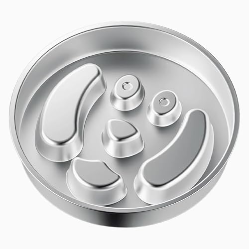 Premium Edelstahl Hundefutter Napf Verlangsamter Fressnapf - Ø22cm x 4cm - 6mm Stark & Lebensmittelecht 304 - Rutschfester Boden - Extra Weite Öffnung (für Barthaare) - Leicht zu reinigen (Gesicht) von Olsa