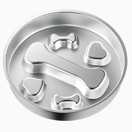 Premium Edelstahl Hundefutter Napf Verlangsamter Fressnapf - Ø22cm x 4cm - 6mm Stark & Lebensmittelecht 304 - Rutschfester Boden - Extra Weite Öffnung (für Barthaare) - Leicht zu reinigen (Knochen) von Olsa