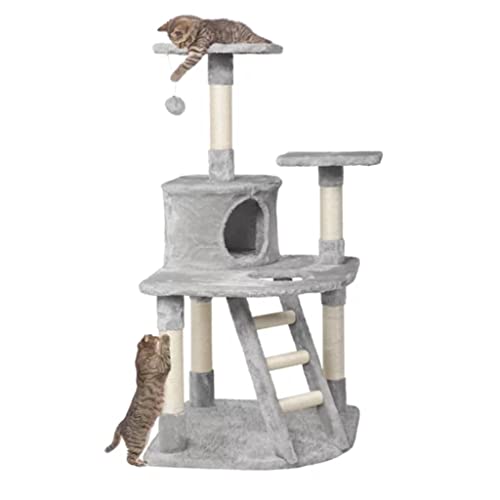 48-Zoll-Katzenbaum mit Eigentumswohnung und Kratzbaumturm, graues Katzenspielzeug, Katzenhaus aus Pappe (DD) von OmEkwA