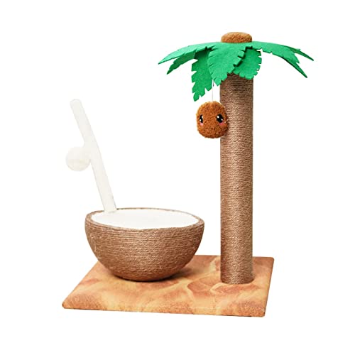 Hübscher Kratzbaum aus Kokosnusspalme, Rahmen mit natürlichem Sisal, 55 cm, Kratzbaum für Katzen jeden Alters mit baumelndem Spielzeug von OmEkwA