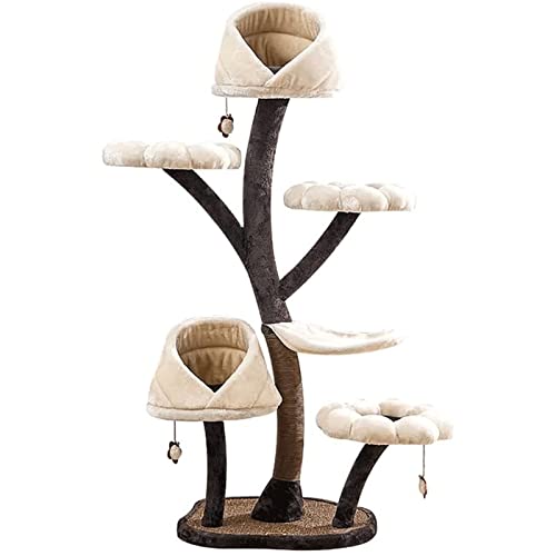 Katzenbaum, Katzenturm, mehrstöckiges Katzenhaus mit großer Sitzstange, Haltepfosten und Hängematte, Katzenklettergerüst von OmEkwA