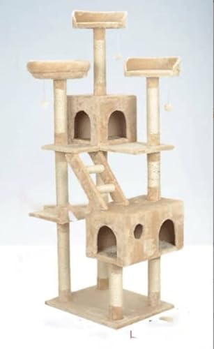 Kratzbaum, Katzenturm, mehrstöckiges Katzenhaus mit Kratzbäumen, Katzenklettergerüst mit kleinen Katzenspielzeugen (Mehrfarbig) von OmEkwA