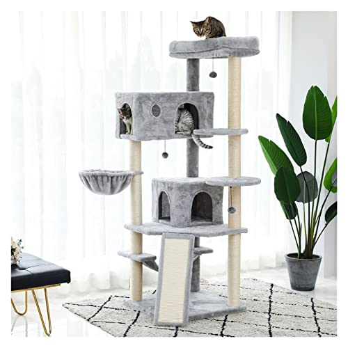 Kratzbaum für Katzen und Kätzchen, mit Spielzeugmaus, oberstes Bett zum Entspannen, Kratzen, Sisal zum Spielen (Grau, Einheitsgröße) von OmEkwA