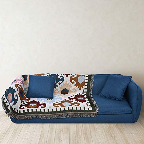 Omabeta Couch Throw mit dekorativen Quasten Maschinenwaschbar Lichtsichere Couch Throw Reichhaltige Textur für Picknicks im Freien(Light Geometric) von Omabeta