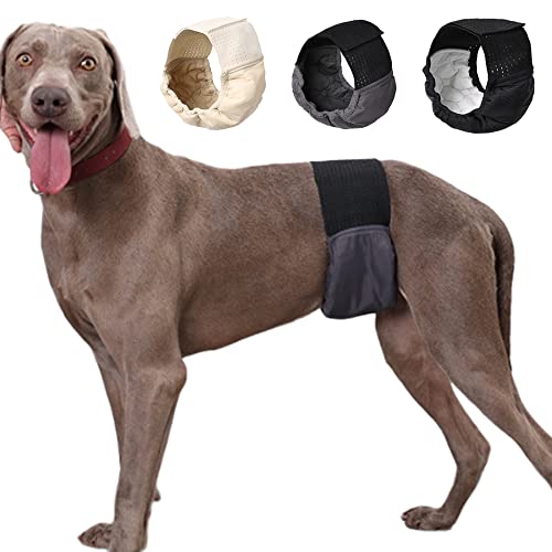 OmeHoin 3Pack Hundewindeln, waschbar, wiederverwendbar, auslaufsicher, physiologische Hosen für kleine, mittlere und große Hunde grau+schwarz+beige L von OmeHoin