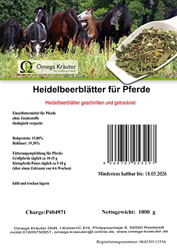 Heidelbeerblätter fein geschnitten und getrocknet für Pferde 1000g von Omega Kräuter