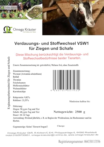 Verdauungs- und Stoffwechsel VSW1 für Ziegen und Schafe 2500g von Omega Kräuter