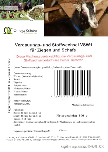 Verdauungs- und Stoffwechsel VSW1 für Ziegen und Schafe 500g (500g) von Omega Kräuter