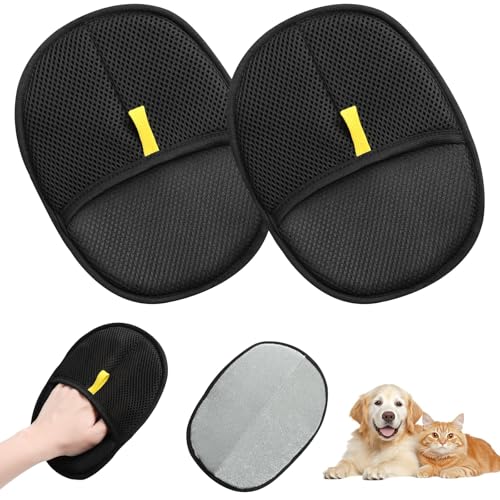 Omnikryp 2 Stück Fellpflegehandschuh, Antistatische Doppelseitige Tierhaarentferner Handschuh, Wiederverwendbar Fellmagnet Handschuh mit Massagefunktion für Hunde Katzen, für Reinigung Haaren Pflegen von Omnikryp