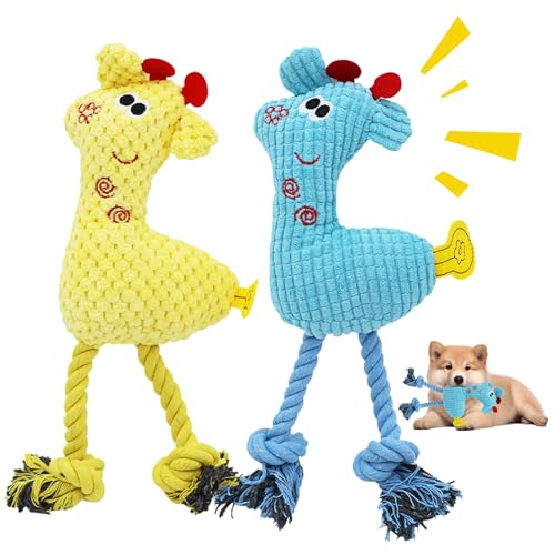 Omnikryp 2 Stück Hundespielzeug, Hundespielzeug Quietschend, Baumwollseil Interaktives Spielzeug, Langlebiges Kauspielzeug Kuscheltier für Hunde (Blau, Gelb) von Omnikryp