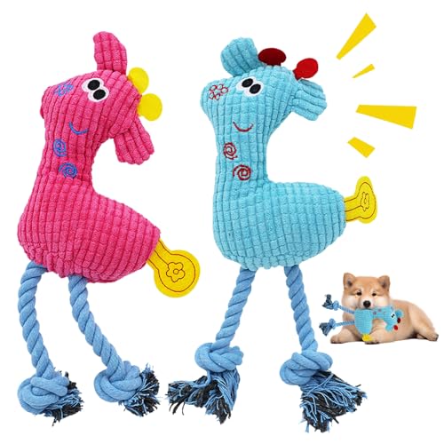 Omnikryp 2 Stück Hundespielzeug, Hundespielzeug Quietschend, Baumwollseil Interaktives Spielzeug, Langlebiges Kauspielzeug Kuscheltier für Hunde (Blau, Rosa) von Omnikryp