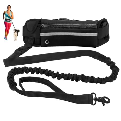 Omnikryp Joggingleine Hunde, Elastisch Freihandleine 160-220 cm, Freihandleinen Hundeleine mit Gürteltasche, Laufgürtel Hundleine mit Reflektierend Streifen, für Hunde zum Laufen, Joggen, Wandern von Omnikryp