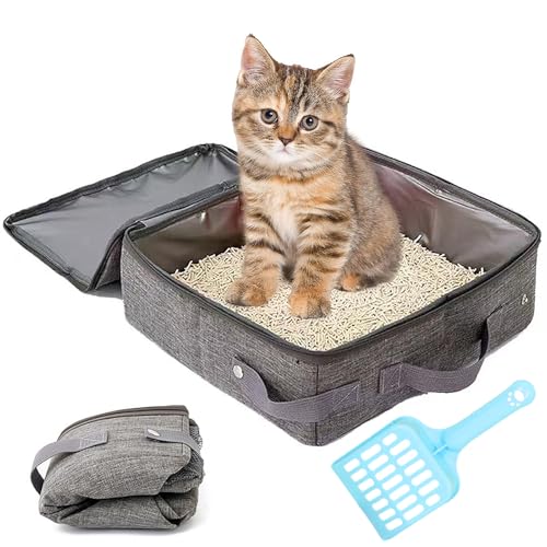 Omnikryp Katzenklo, Faltbare Katzentoilette Portable, Katzentoiletten mit Schaufel Deckel, Reise Katzenklo Auslaufsicher Dauerhaft wasserdichte, Tragbare Katzenbox für Auto Reisen Camping,40x30x15 cm von Omnikryp