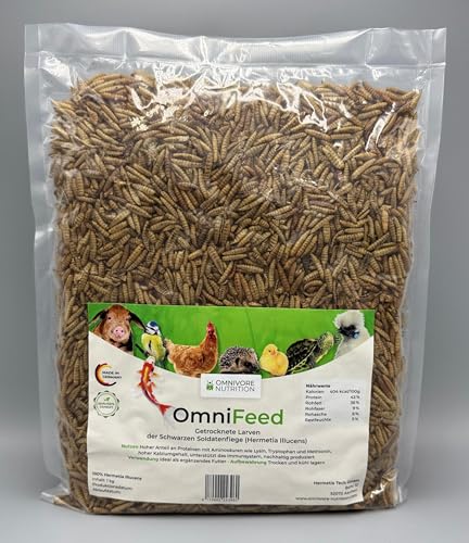Premium Futter für Wildvögel - Meisen, Rotkehlchen, Amseln &Spechte – Soldatenfliegenlarven – Mehr Calcium als Mehlwürmer, 3 Liter (500 g) von Omnivore Nutrition