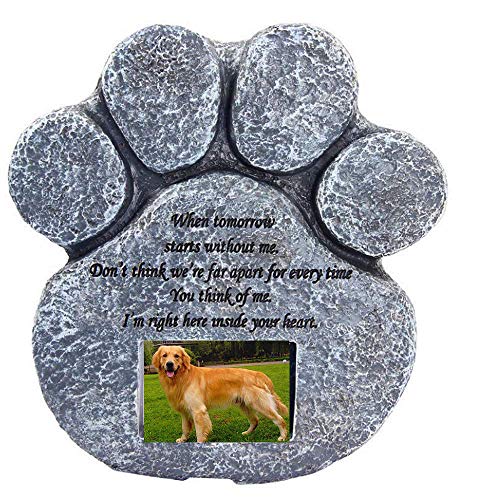 Ompinda Dog Memorial Stone, Garden Paw Print Grave Marke Stone with Personalized Photo Frame Dog Memorial Gifts von Ompinda
