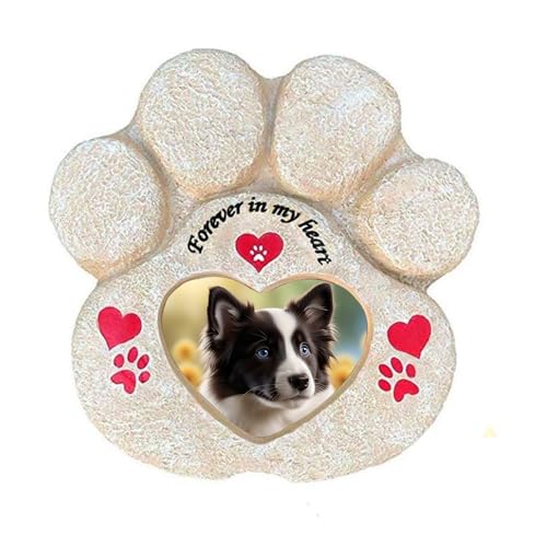 Ompinda Garden Pet Memorials Stone, Heart Print Grave Marker with Customizable Photo Frame (2'' X3'') Pet Sympathy Gift for Dog or Cat von Ompinda
