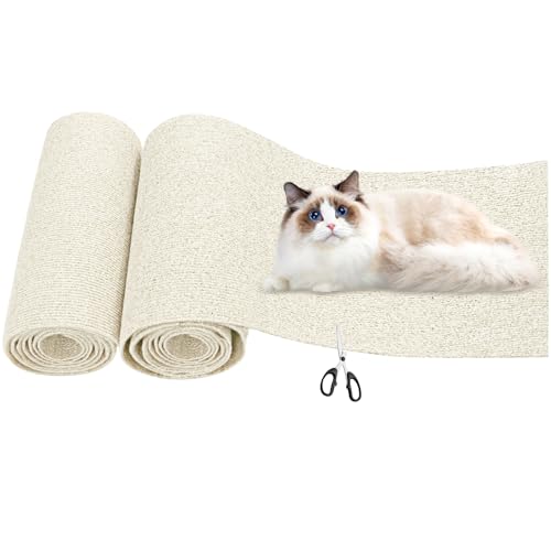 Omtofo 2 Stück Selbstklebende Kratzschutzmatte, 200x40cm kratzschutz Sofa Katze - Trimmbarer Schutz gegen Katzenkratzer Couch Schutz von DIY Krallen Katzenteppich, Cremefarben von Omtofo