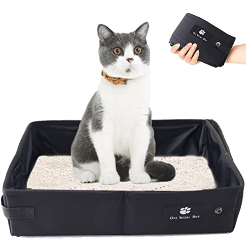 Faltbare Katzentoilette Tragbare Katzenklo Kitten für Reise, Wasserdicht, Einfach zu Säubern, Nützlich Haustiere Katzentoilette Benutzt für Reisen Freien, Camping, Heimgebrauch, 45 * 35cm, Schwarz von Omxyinma