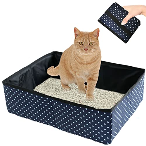 Katzentoilette Reise Faltbar, Tragbare Katzenklo Reise für Kitten, Wasserdicht, Einfach zu Säubern, Nützlich Katzentoilette für Haustiere Reisen Freien, Camping, Heimgebrauch, Blau, 48 * 39 * 14 cm von Omxyinma