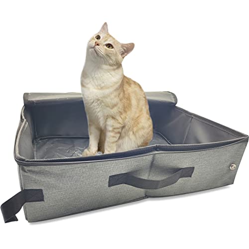 Katzentoilette Reise Faltbares Katzenklo mit Deckel, 47*36cm XXL Größere Reise Katzenklo Tragbare für Kitten, Wasserdicht, Verstärkung, Praktisch Katzentoilette für Freien, Camping, Haus, Auto, Grau von Omxyinma