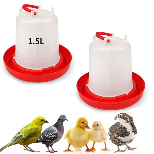 2 Pack 1.5L Kükentränke mit Griff - Geflügeltränke Set für Küken, Enten, Truthahn und kleine Bauernhofvögel | Kunststoff-Wasserspender für Stall von Oncpcare