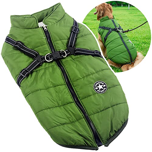 2-in-1-Hundejacke mit Geschirr für große Hunde, Outdoor-Hunde-Sportweste, warmer Haustier- Wintermantel für große Hunde von Oncpcare