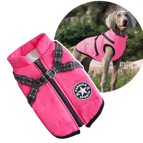 Oncpcare 2 in 1 Hundekleidung für große Hunde, Winter Warme Hundemantel Jacke Weste, Haustier Mantel Geschirr für Große Hunde (Rosa) von Oncpcare