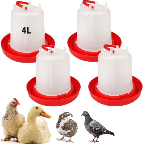 4 Stück 4L Schwerkraftfutter Hühnertränke - Hängende Geflügeltränke Kit | Kein Verschütten Wasserspender für Hühner, Enten, Wachteln, Tauben, Brutstall 4 Stück 4L Schwerkraftfutter Hühnertränke - Hängende Geflügeltränke Kit | Kein Verschütten Wasserspender für Hühner, Enten, Wachteln, Tauben, Brutstall von Oncpcare