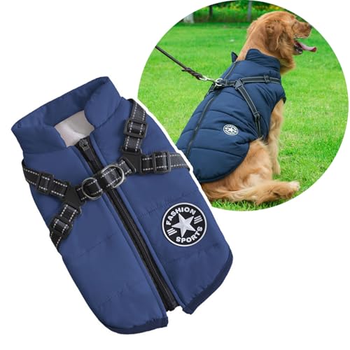 Oncpcare 2-in-1 Hundemantel & Weste, Winter, Großer Hund, Blau, 4XL, Baumwolle/Nylon von Oncpcare