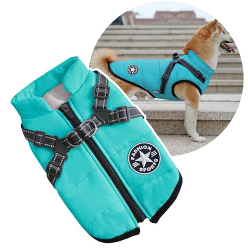 Oncpcare 2 in 1 Hundekleidung für große Hunde, Winter Warm Hundemantel Jacke Weste, Haustier Mantel Geschirr für große Hunde, (Aqua) von Oncpcare