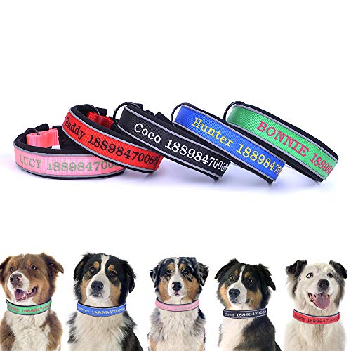 Oncpcare Dickes, reflektierendes Hundehalsband, personalisiertes Sicherheits-Halsband mit Stickgarn, Farben, Name und Telefonnummer, personalisiertes Hundehalsband für mittelgroße und große Hunde von Oncpcare