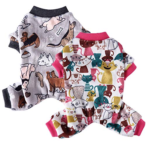 Oncpcare Hunde-Pyjama, flauschig, Fleece, niedlich, lustig, weich, warm, Hundekleidung, Hunde-Overall aus Baumwolle, Kleidung für kleine Hunde und Katzen, 2 Stück von Oncpcare