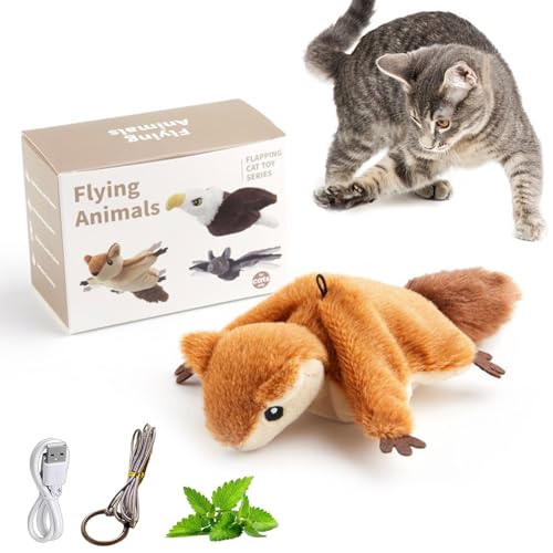 Oncpcare Interaktives flatterndes Vogel-Katzenspielzeug, berührungsaktiviertes Kätzchen-Vogelspielzeug, Kätzchen-Kicker für Indoor-Katzen, Selbstspiel-Übung (Eichhörnchen) von Oncpcare