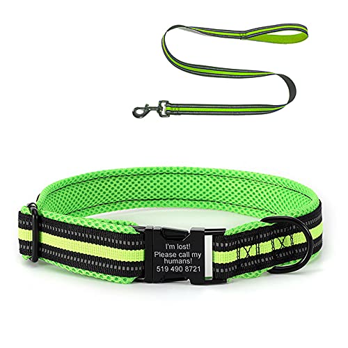 Oncpcare Personalisiertes Hundehalsband und Leine, reflektierendes Hundehalsband, personalisierbares Halsband für Jungen und Mädchen, für kleine, mittelgroße und große Hunde von Oncpcare
