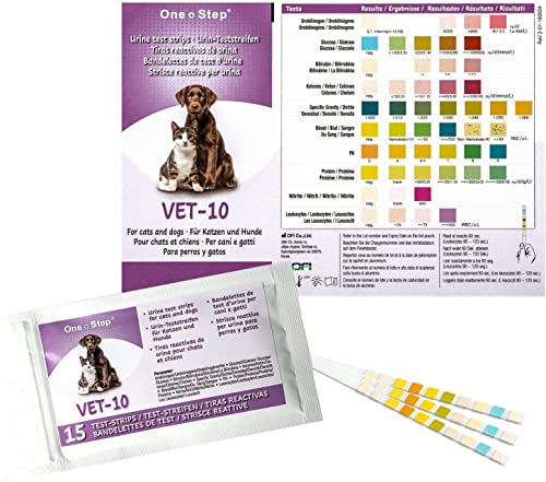 One+Step Urin Teststreifen für Katzen und Hunde 15 Stück I Schnelltest zur Prüfung von 10 Gesundheitswerten I Haustier Schnelltest I Tierurinanalyse I Veterinär Test von One+Step