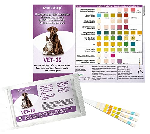 One+Step Urin Teststreifen für Katzen und Hunde 5 Stück I Schnelltest zur Prüfung von 10 Gesundheitswerten I Haustier Schnelltest I Tierurinanalyse I Veterinär Test von One+Step