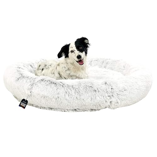 One PETS-TOP® Hundebett Grosse Hunde [mit waschbarem Bezug] - Hundebett Grosse Hunde, Hundekissen XXL, Hundekorb, Katzenbett, Hundekörbchen, Dog Bed Langer Plüsch, 130 cm Durchmesser Perlgrau von One PETS-TOP