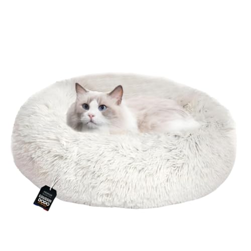 One PETS-TOP® Hundekissen kleine Hunde [mit waschbarem Bezug] - Hundebett, Hundekorb, Katzenbett, Hundekörbchen, Dog Bed,Schlafplätze & Möbel für Hunde Langer Plüsch, 60 cm Durchmesser Perlgrau von One PETS-TOP