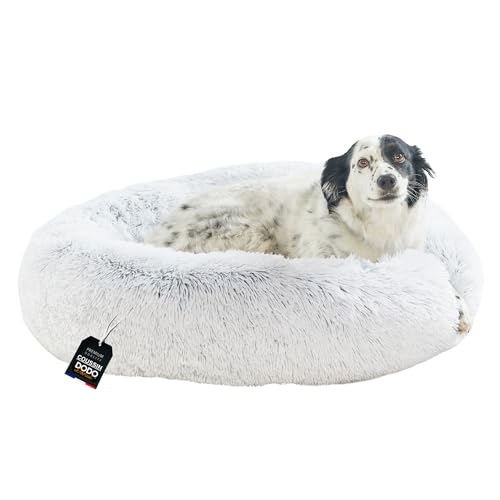 One PETS-TOP Hundebett Waschbar, Katzenbett, Donut Kissen, vollkommen herausnehmbar, Langer Plüsch, 80 cm Durchmesser Perlgrau von One PETS-TOP