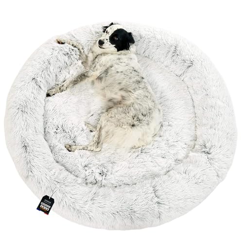 One PETS-TOP Hundebett Waschbar, Katzenbett, Donut Kissen, vollkommen herausnehmbar, Langer Plüsch, 115cm Durchmesser Perlgrau von One PETS-TOP