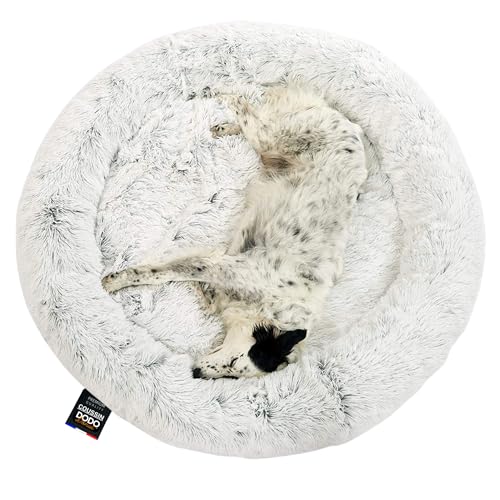 One PETS-TOP Hundebett Waschbar, Katzenbett, Donut Kissen, vollkommen herausnehmbar, Langer Plüsch, 95 cm Durchmesser Perlgrau von One PETS-TOP
