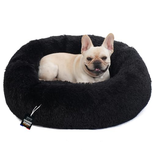 One PETS-TOP® Hundebett mittelgroße Hunde [mit waschbarem Bezug] Hundekissen, Hundekorb, Katzenbett, Hundekörbchen, Dog Bed, Langer Plüsch, 80 cm Durchmesser Schwarz von One PETS-TOP