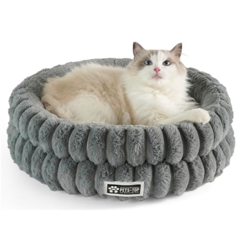 One PETS-TOP Katzenbett Rund Flauschig – Weiches Katzenkissen – Schlafplatz für Katze & Kleiner Hund – Waschbar, rutschfest (Grau, 50cm) von One PETS-TOP