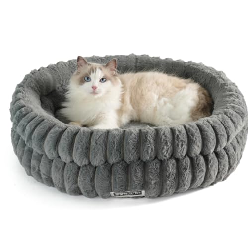One PETS-TOP Katzenbett Rund Flauschig – Weiches Katzenkissen – Schlafplatz für Katze & Kleiner Hund – Waschbar, rutschfest (Grau, 60cm) von One PETS-TOP