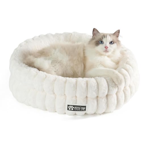 One PETS-TOP Katzenbett Rund Flauschig – Weiches Katzenkissen – Schlafplatz für Katze & Kleiner Hund – Waschbar, rutschfest (Weiß, 50cm) von One PETS-TOP