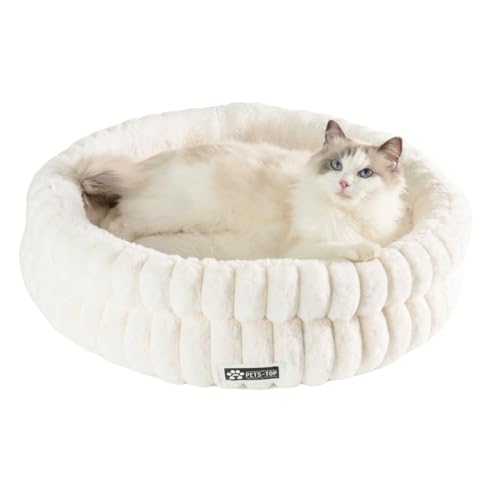 One PETS-TOP Katzenbett Rund Flauschig – Weiches Katzenkissen – Schlafplatz für Katze & Kleiner Hund – Waschbar, rutschfest (Weiß, 60cm) von One PETS-TOP