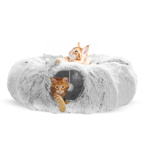One PETS-TOP Katzentunnel Rund Mit Schlafplatz, Katzentunnel XXL Große Katzen, Rascheltunnel, Cat Tunnel XXL Ultra weiche Runde Donut Form mit Spiel von One PETS-TOP