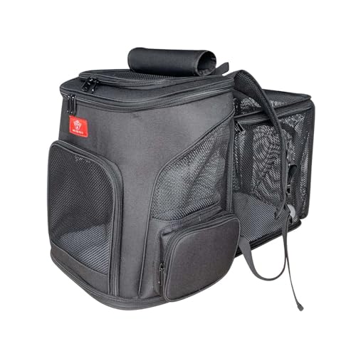 One for Pets Der erweiterbare Rucksack für Haustiere für kleine Katzen und Hunde, faltbarer Hundetragerucksack mit innerer Sicherheitsleine, Reise-Haustier-Tragetasche (schwarz) von One for Pets