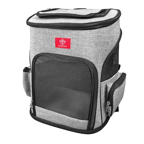 One for Pets Der erweiterbare Rucksack für kleine Katzen und Hunde, faltbarer Hundetragerucksack mit innerer Sicherheitsleine, Reise-Haustier-Tragetasche (grau) von One for Pets